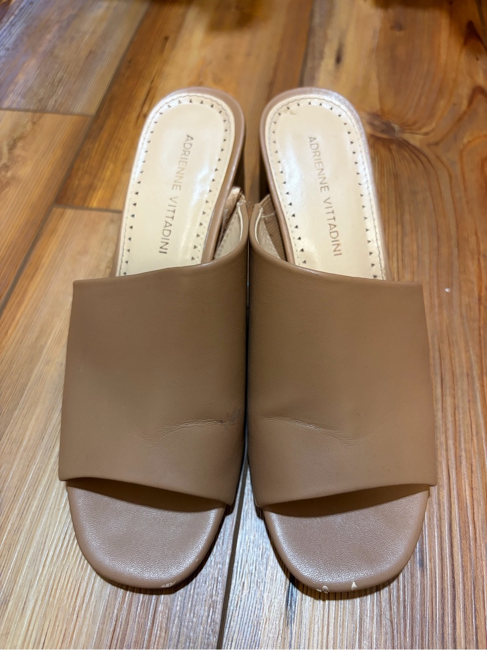 Adrienne Vittadini Brown Open-Toe Slide Mules